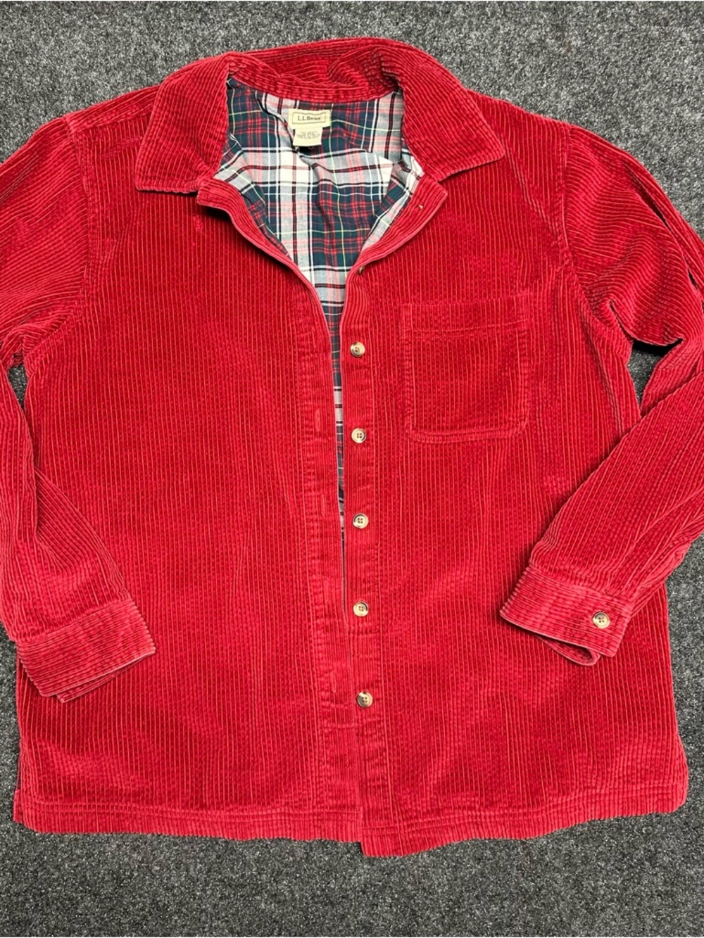 LL Bean Red Corduroy Button-Up Shirt Jacket Barn Cabin Layering Lightweight